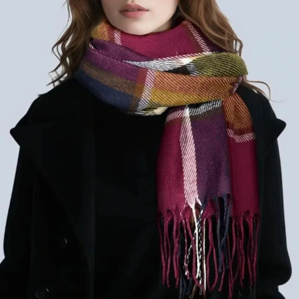 Womens Winter Scarf, Fashion Cashmere Feel Plaid Scarfs for Women, Pashmina Shaw